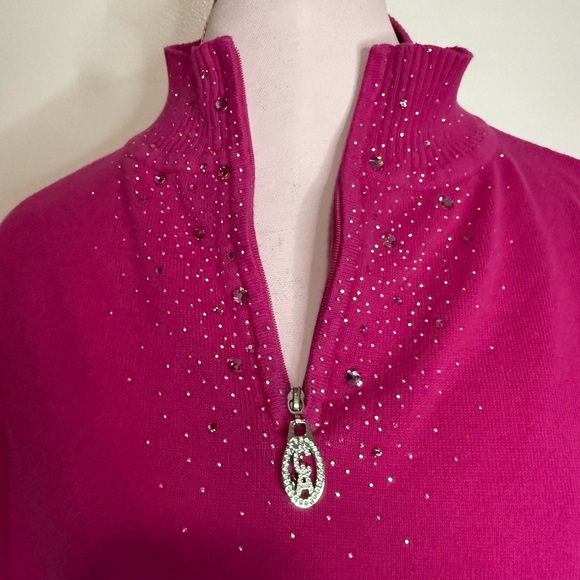 Christine Alexander Pink Quarter-Zip Sweater with Rhinestone Detail size XL - Picture 4 of 11